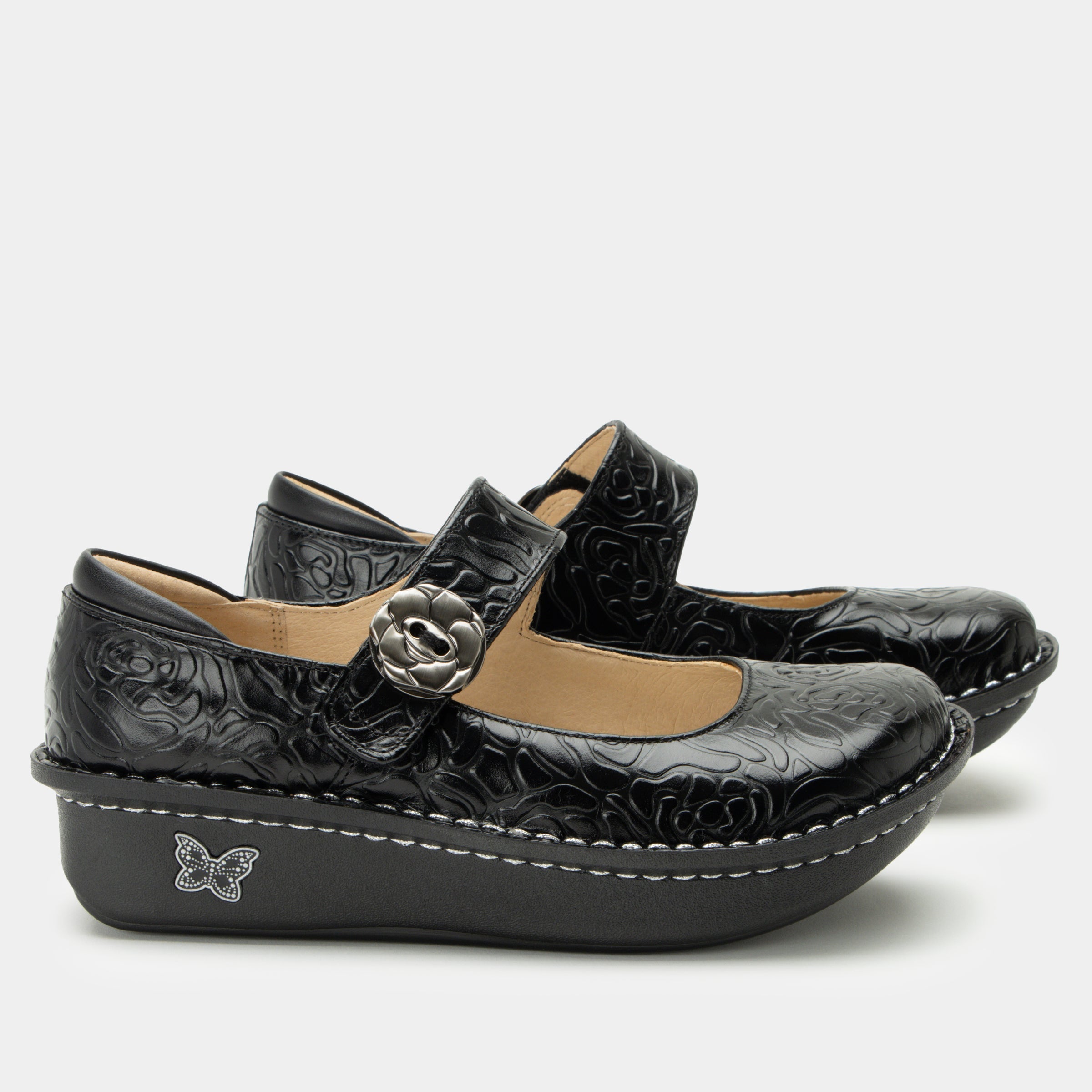 Paloma Black Embossed Rose Mary Jane - Image 3
